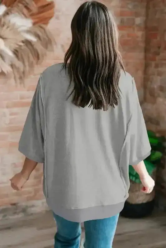 Back view of Light Grey Exposed Seam Baggy T-Shirt - Fashionfitz