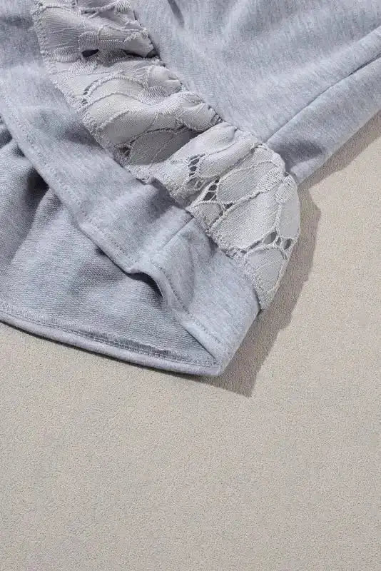 Light Grey Lace Floral Patchwork Ruffled T-shirt Dress - Fashionfitz