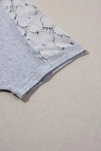 Light Grey Lace Floral Patchwork Ruffled T-shirt Dress - Fashionfitz