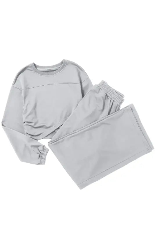 Light grey solid criss cross crop top and pants active set