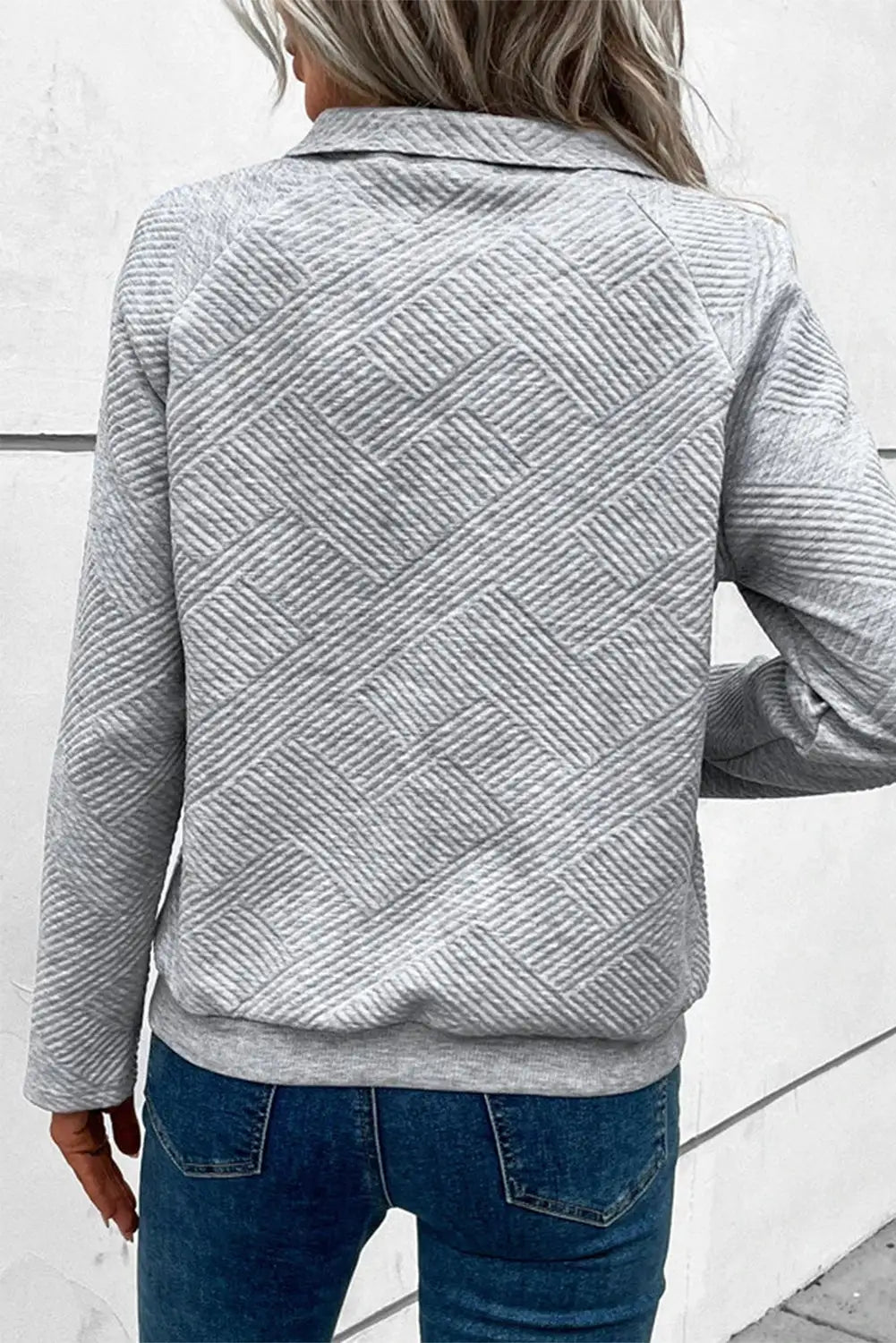 Light grey textured knit buttoned kangaroo pocket sweatshirt - sweatshits & hoodies