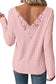 Light pink floral lace splicing eyelet long sleeve top - tops