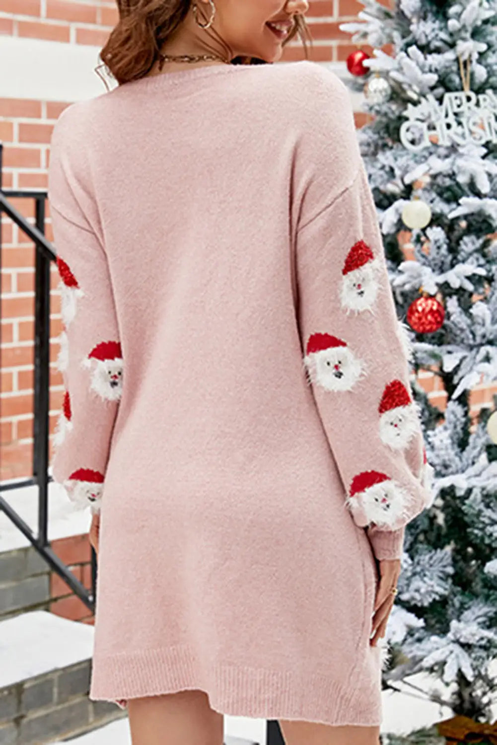 Light pink fuzzy christmas santa clause sweater dress -