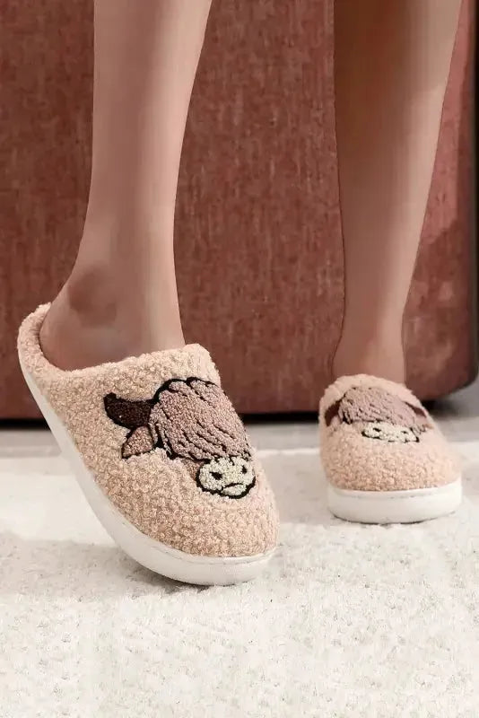 Light Pink Moon & Clock Pattern Fuzzy Home Slippers - Fashionfitz