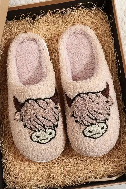 Light Pink Moon & Clock Pattern Fuzzy Home Slippers - Fashionfitz