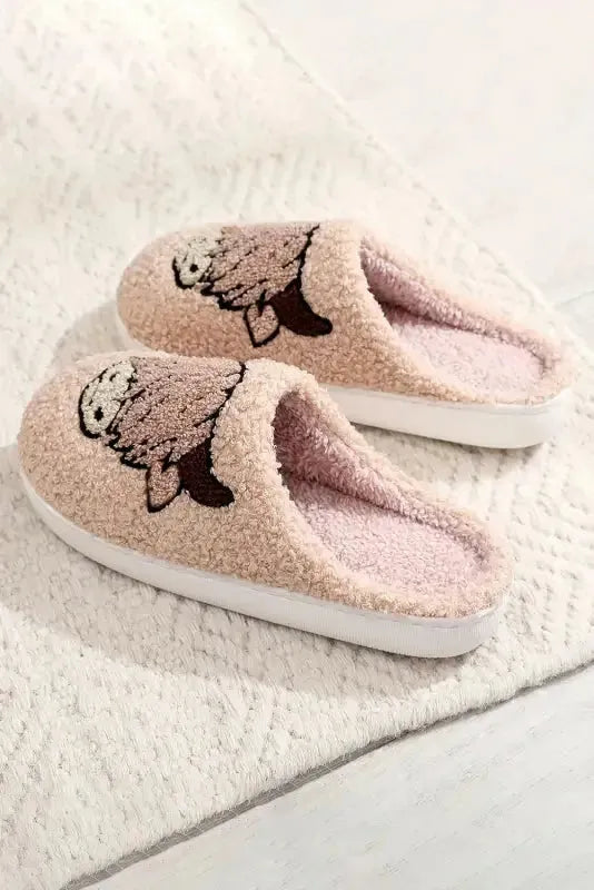 Light Pink Moon & Clock Pattern Fuzzy Home Slippers - Fashionfitz