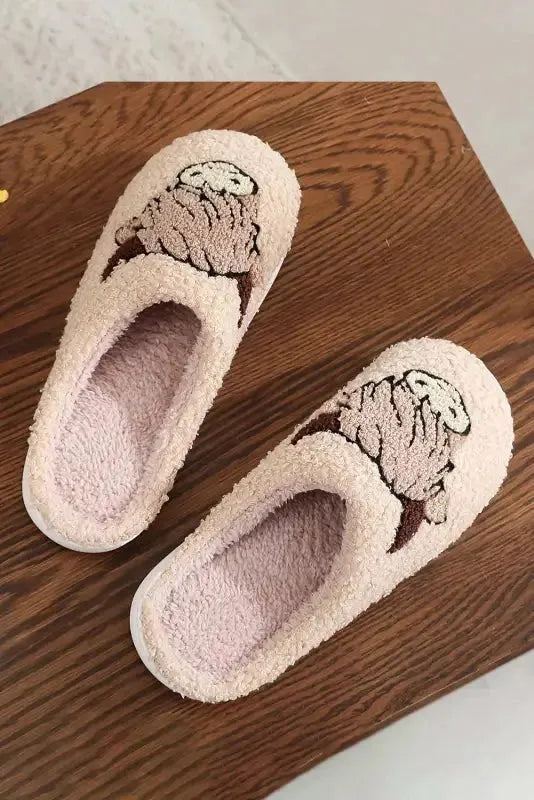 Light Pink Moon & Clock Pattern Fuzzy Home Slippers - Fashionfitz
