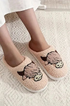 Light Pink Moon & Clock Pattern Fuzzy Home Slippers - Fashionfitz