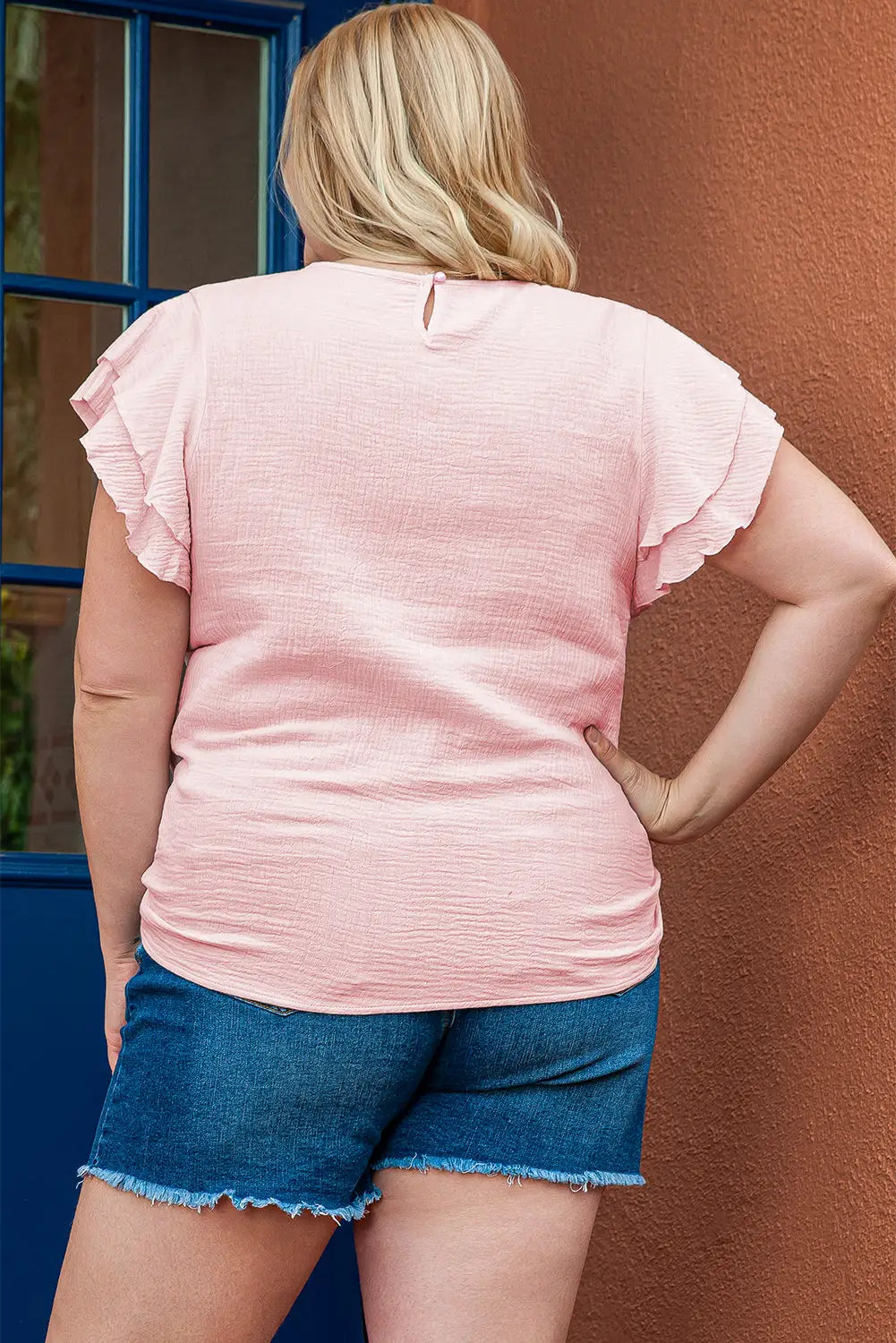 Light pink plus size ruffle sleeve top - tops & tees
