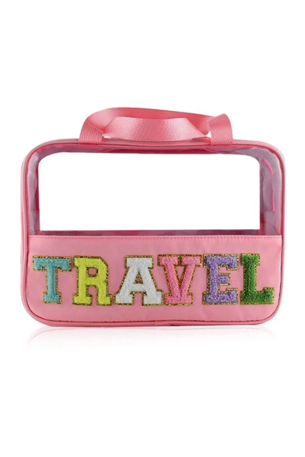 Light pink travel chenille letter clear pvc makeup bag - one