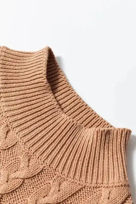 Light Tank Top - French Beige Solid Color Cable Knit High Neck - Fashionfitz