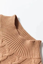 Light Tank Top - French Beige Solid Color Cable Knit High Neck - Fashionfitz
