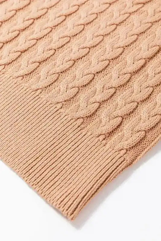 Light Tank Top - French Beige Solid Color Cable Knit High Neck - Fashionfitz