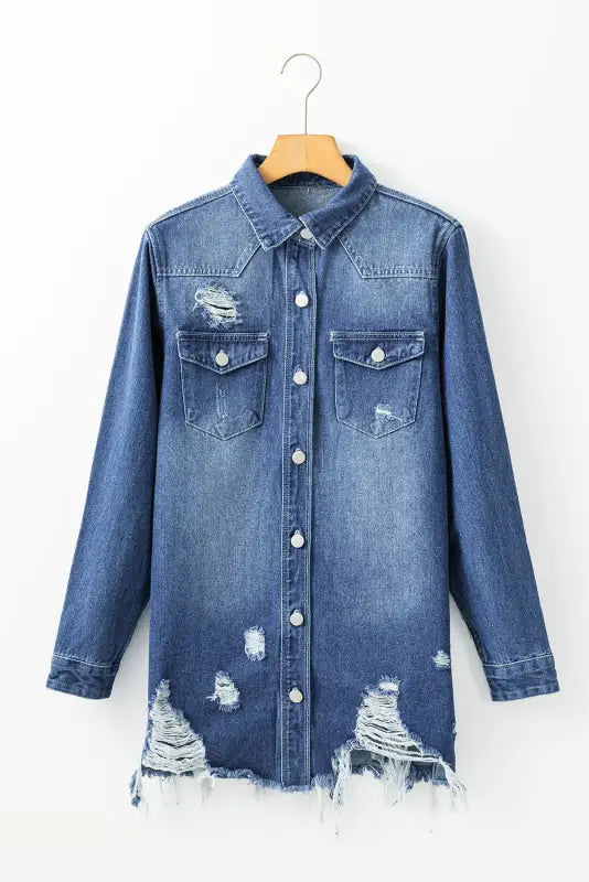 Shop light wash frayed denim duster | trendy layering essential