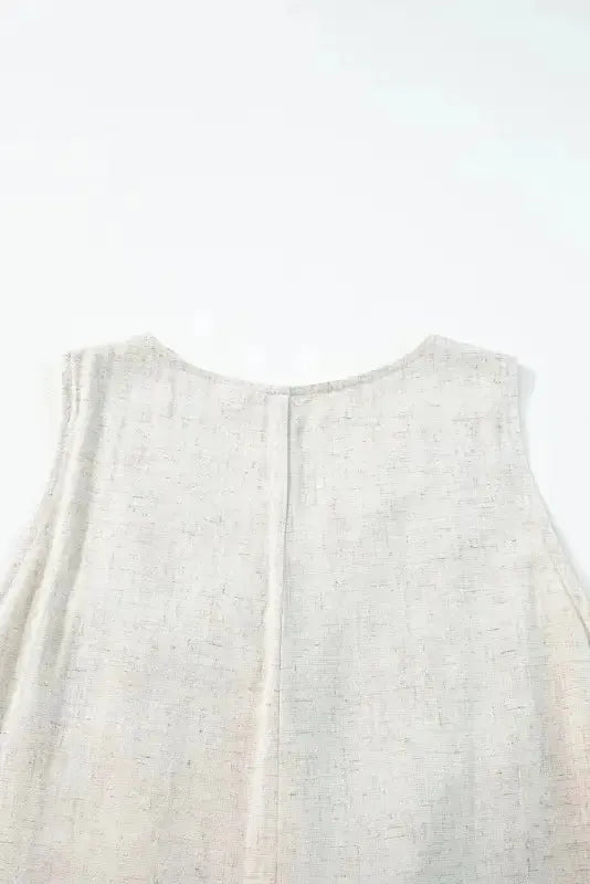 Linen Romper - Beige Sleeveless V Neck Buttoned - Fashionfitz