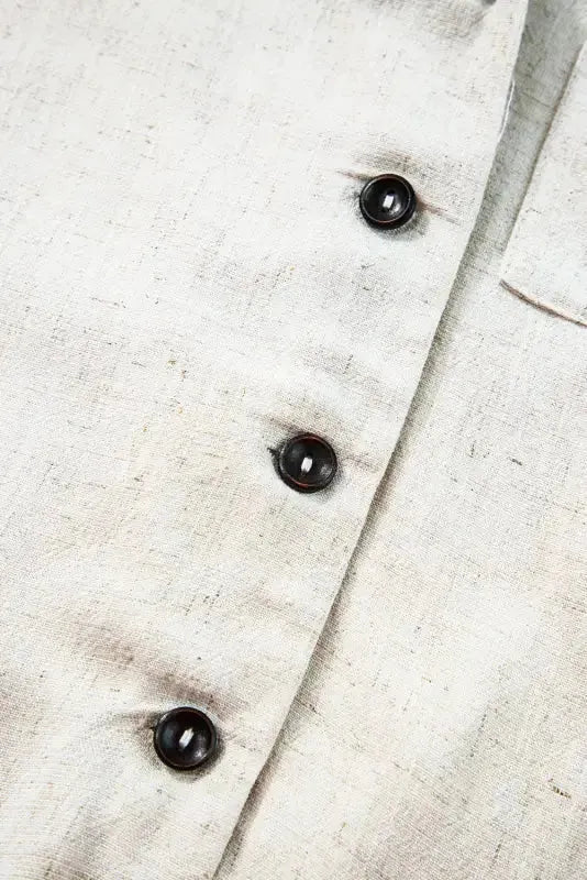 Linen Romper - Beige Sleeveless V Neck Buttoned - Fashionfitz