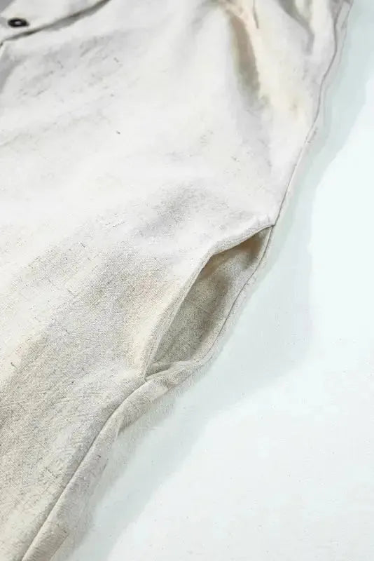 Linen Romper - Beige Sleeveless V Neck Buttoned - Fashionfitz