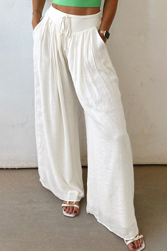 Fashionfitz Linen Trousers in white with a loose fit and drawstring waist for comfortable summer styling