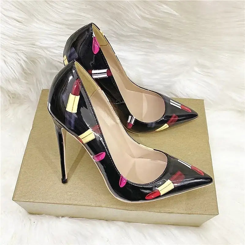 Lipstick graffiti stiletto high heels shoes - pumps