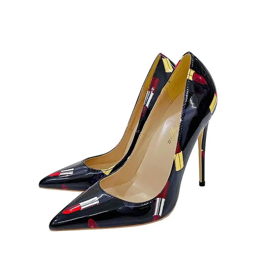 Lipstick graffiti stiletto high heels shoes - pumps