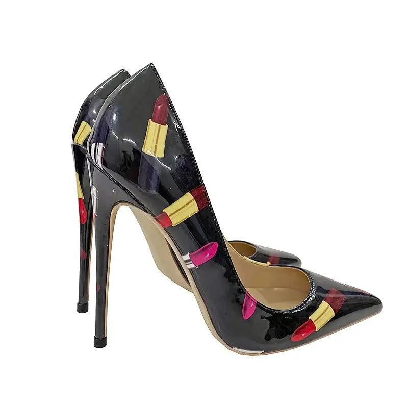 Lipstick graffiti stiletto high heels shoes - pumps