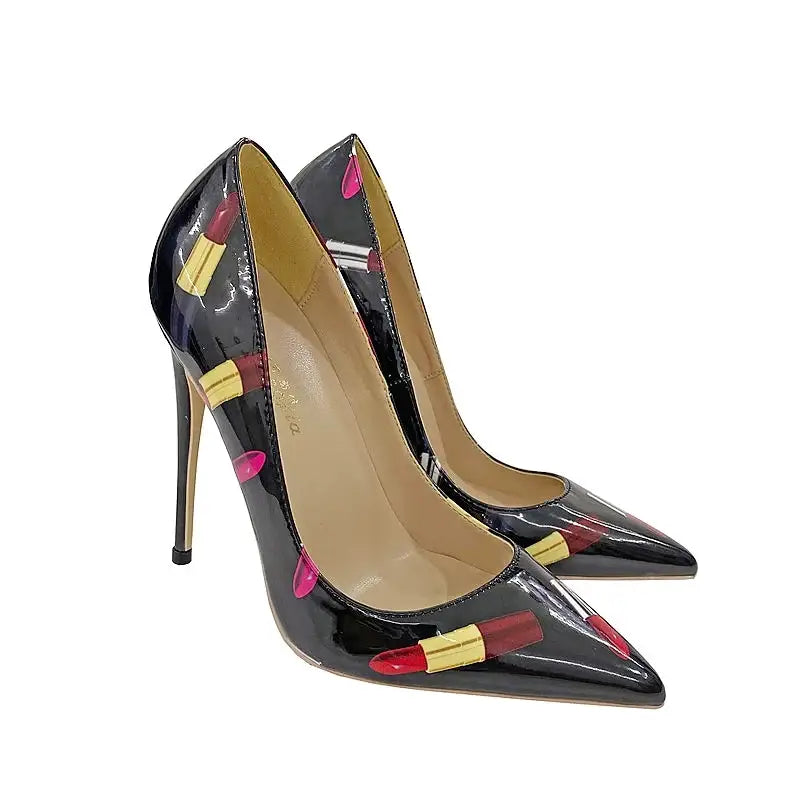 Lipstick graffiti stiletto high heels shoes - black 8cm / 33 - pumps