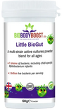 Little BioGut Vegan Kids Probiotics — multi-strain live cultures with prebiotic support, gentle vegan formula for children, BioBodyBoost UK