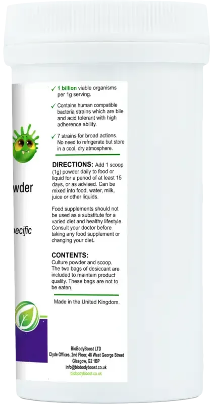 Little BioGut angled view — children's digestive health probiotic supplement, vegan and gentle, BioBodyBoost UK