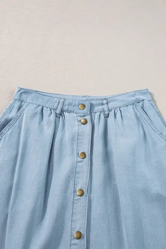 Mist blue fully buttoned long denim skirt - bottoms/skirts & petticoat