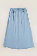 Long Denim Skirt - Mist Blue Fully Buttoned - Fashionfitz
