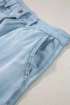 Long Denim Skirt - Mist Blue Fully Buttoned - Fashionfitz