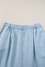 Long Denim Skirt - Mist Blue Fully Buttoned - Fashionfitz