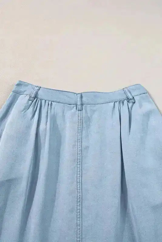 Long Denim Skirt - Mist Blue Fully Buttoned - Fashionfitz