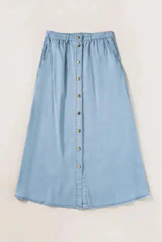 Long Denim Skirt - Mist Blue Fully Buttoned - Fashionfitz