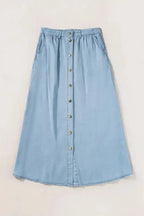 Long Denim Skirt - Mist Blue Fully Buttoned - Fashionfitz