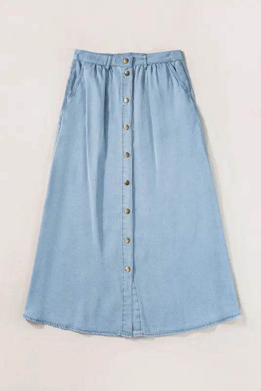 Mist blue fully buttoned long denim skirt - bottoms/skirts & petticoat