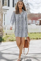 Long Sleeve Leopard Animal Print Shirt Dress - Fashionfitz