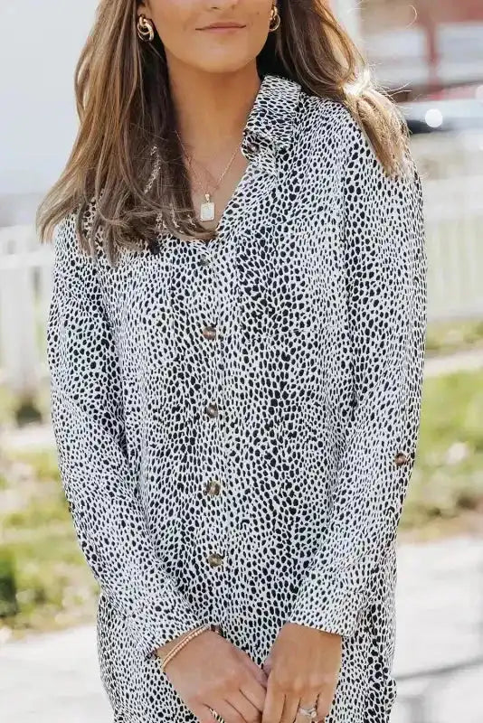 Long Sleeve Leopard Animal Print Shirt Dress - Fashionfitz