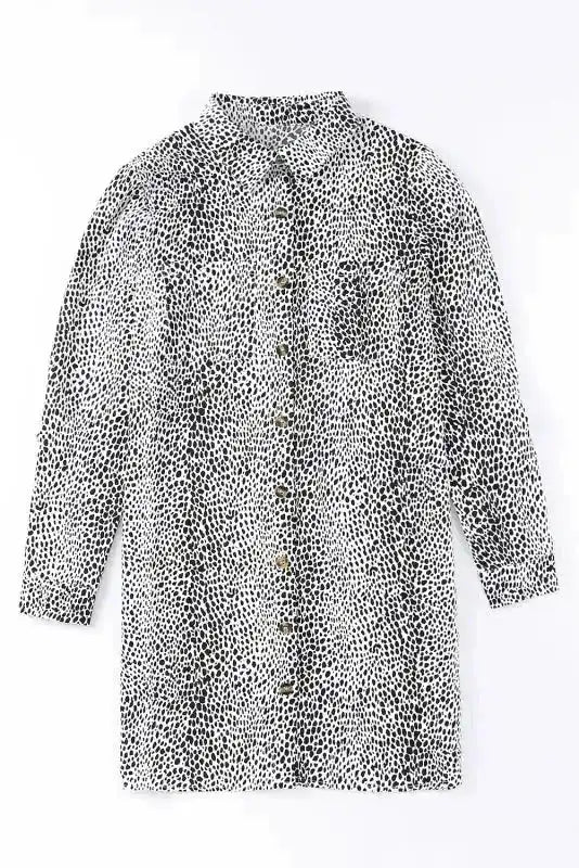 Long Sleeve Leopard Animal Print Shirt Dress - Fashionfitz