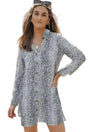 Long Sleeve Leopard Animal Print Shirt Dress - Fashionfitz