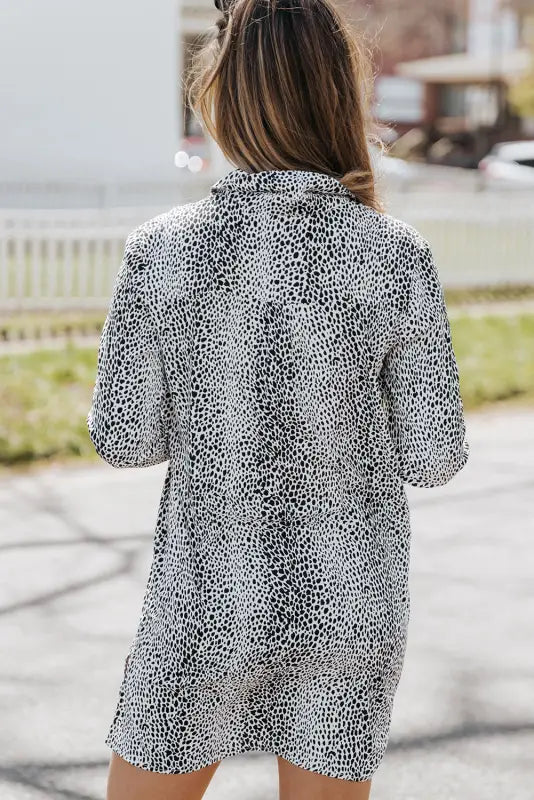 Long sleeve leopard animal print shirt dress - mini dresses