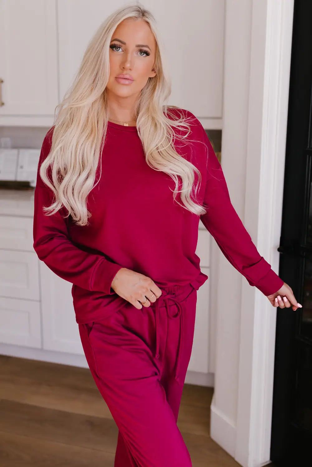 Long sleeve pullover and jogger pants lounge set -