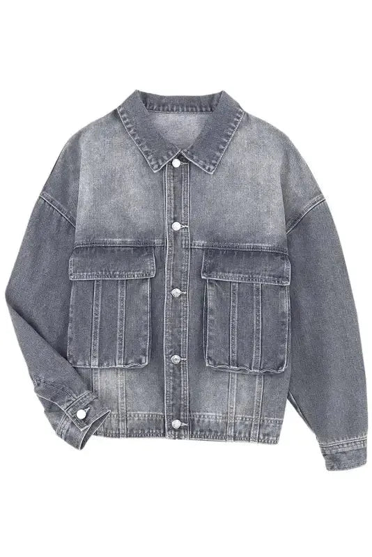 Loose Denim Jacket - Chest Pockets Drop Shoulder - Fashionfitz