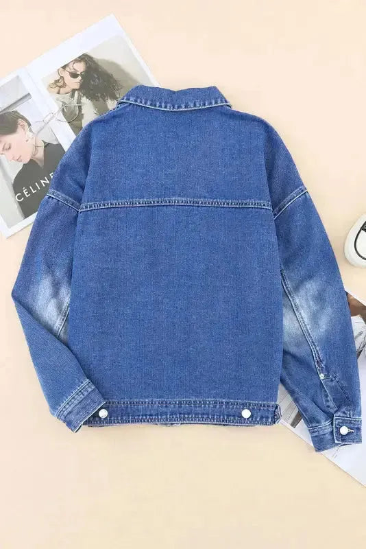 Loose Denim Jacket - Chest Pockets Drop Shoulder - Fashionfitz