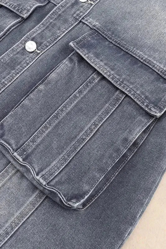 Loose Denim Jacket - Chest Pockets Drop Shoulder - Fashionfitz