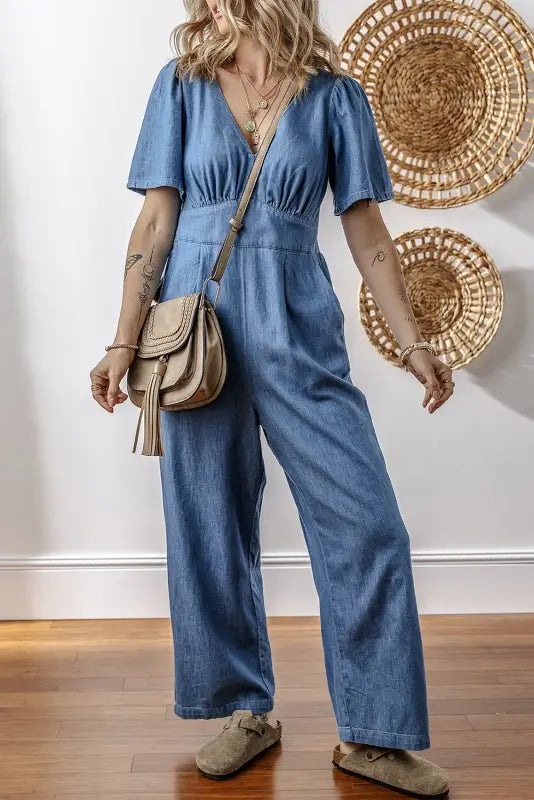 Loose fit denim jumpsuit