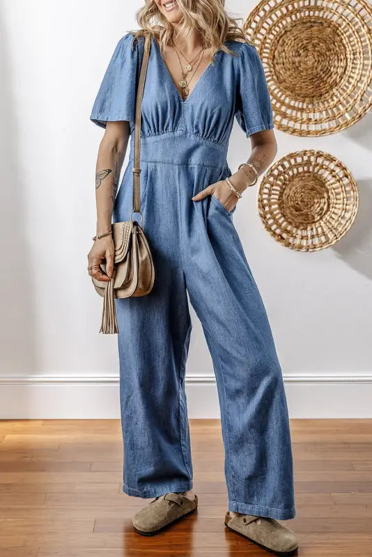 Loose fit denim jumpsuit