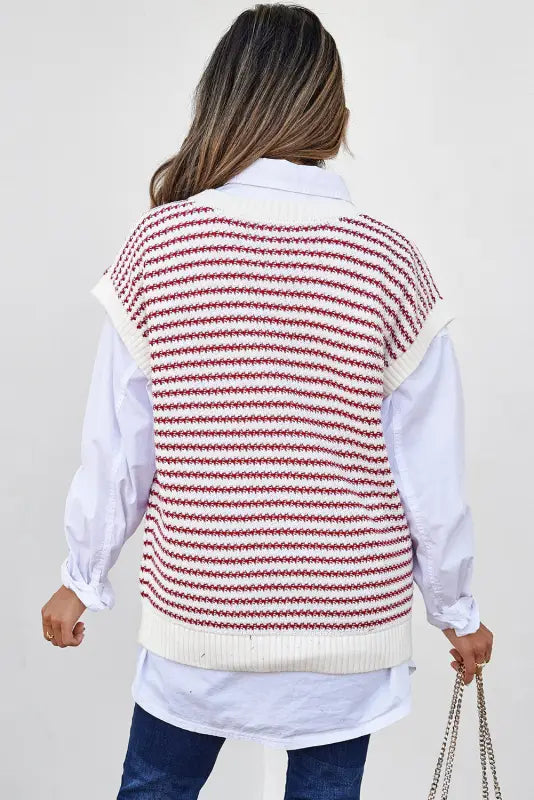 Loose fit vest - red stripe ribbed trim