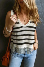 Loose Knit Fringe Tank Top - Fashionfitz
