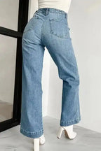 Loose Leg Straight Jeans - Dusk Blue Wash - Fashionfitz